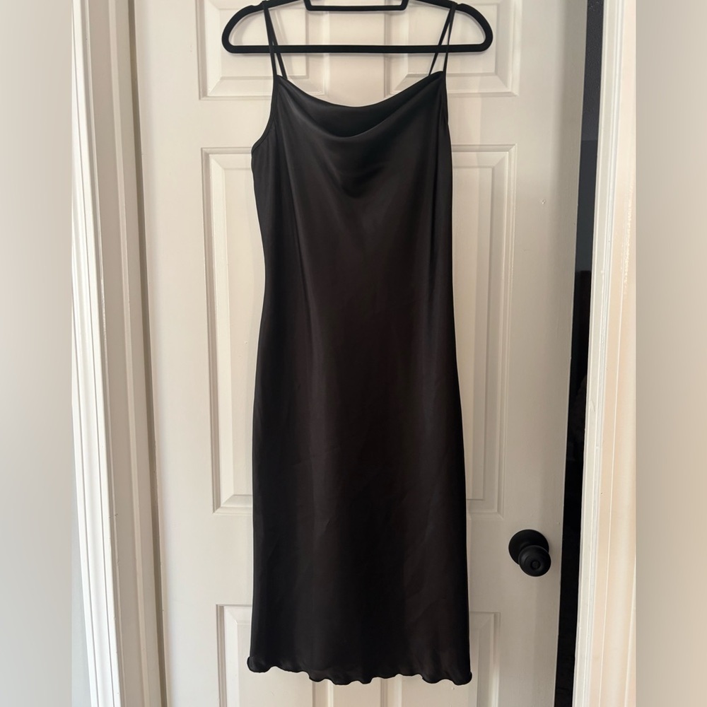 Bebe Black Satin Cowl Neck Midi Slip Dress - Made in USA - Size M - NWOT